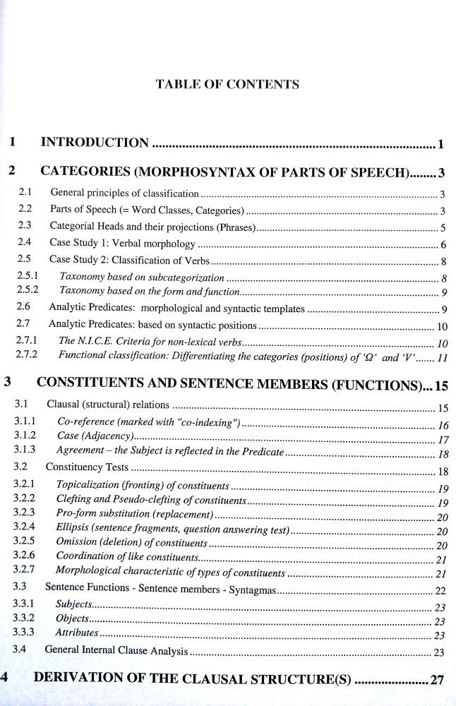 English Syntax 2 - Syllabi for the lectures examples and exercises